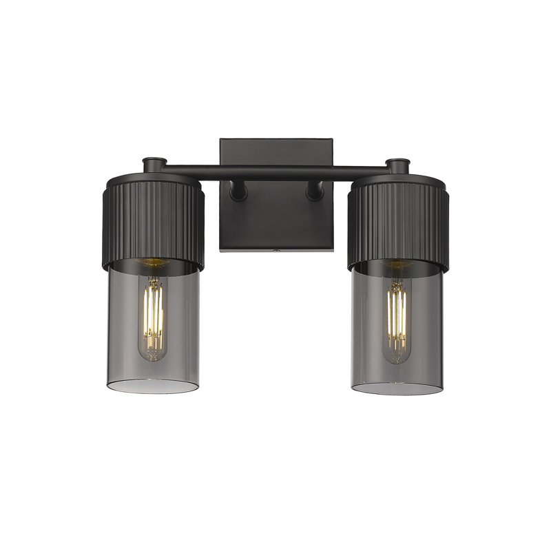 Bolivar - 2 Light 7" Wall-mounted Sconce - Matte Black Finish - Light Smoke Glass Shade, Smoke, Matte Black