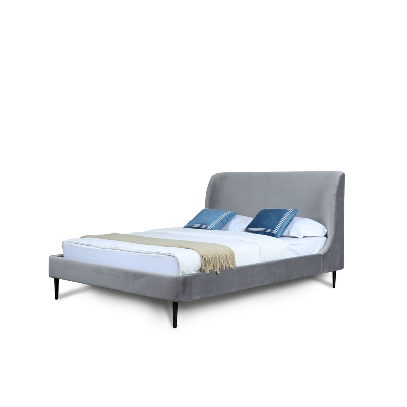 Lit plateforme tapissier Heather Mid-Century, Grand, Gris / Noir