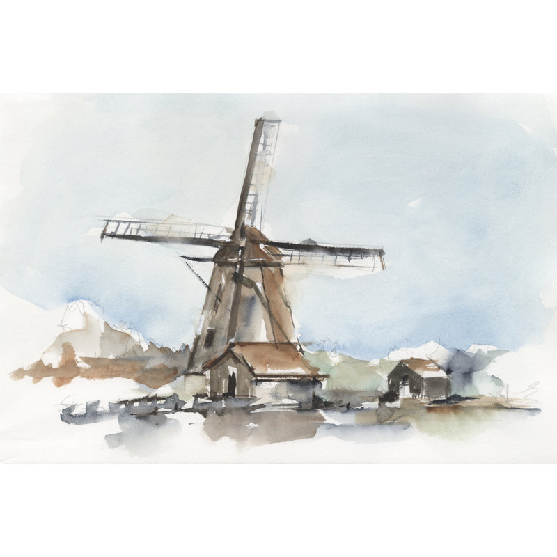 Windmill Watercolor II by Ethan Harper - Wrapped Canvas Print, 30cm H x 46cm W x 3.8cm D
