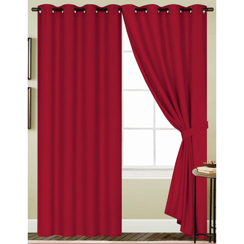 Monaca Semi-Sheer Window Curtain Panel with Grommets, Red, 54" W x 84" L