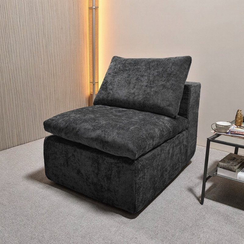 Fauteuil à une place gris avec velours côtelé, modulaire, sans assemblage, méridienne pour un assemblage d'ambiance décontracté, appartement confortable