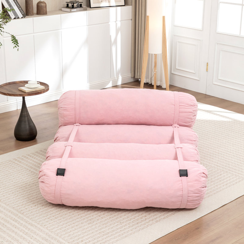 Canapé de plancher réglable en velours côtelé, fauteuil de loisirs multi-positions avec sangles configurables, Rose