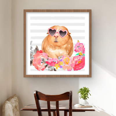 Guinea Pig with Glasses  Framed Matted Print  Home Decor