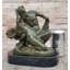 Sculpture en bronze satyre et nymphes Bacchante sur base de marbre