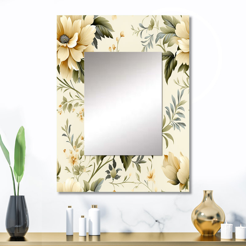 Tabathe Minimalist Victorian Simplicity Victorian Pattern - Floral Wall Mirror, Floral Decorative Mirror, Printed Metal Art