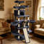 Arbre à griffer stable multi-plateforme pour chat, mobilier pour chat confortable en peluche avec hamac de condos privé et jouets interactifs, utilisation en cabinet pour animaux de compagnie