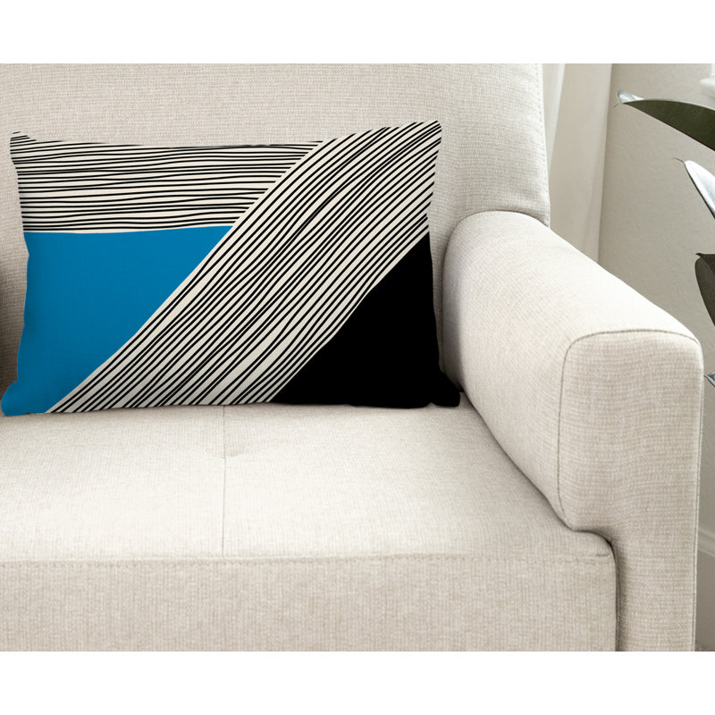 Coussin Cassie, H 18 po x l 25 po, Turquoise / crème / noir