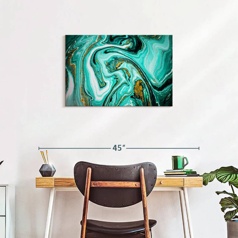 Avery Teal Marble Abstract, 20" H x 30" W