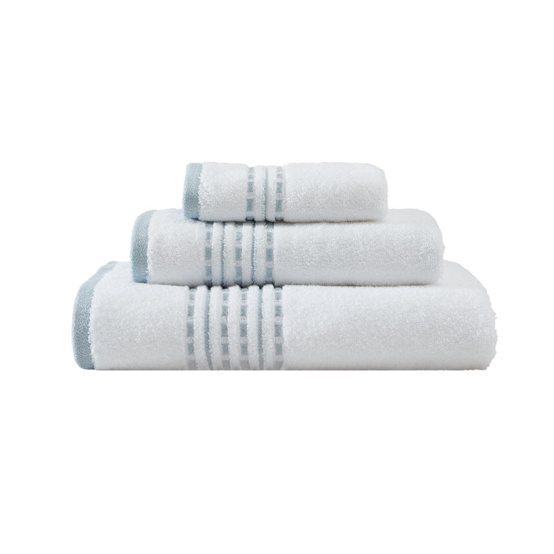 Cliff Side Cotton 3 Piece Towel Set, White/Blue