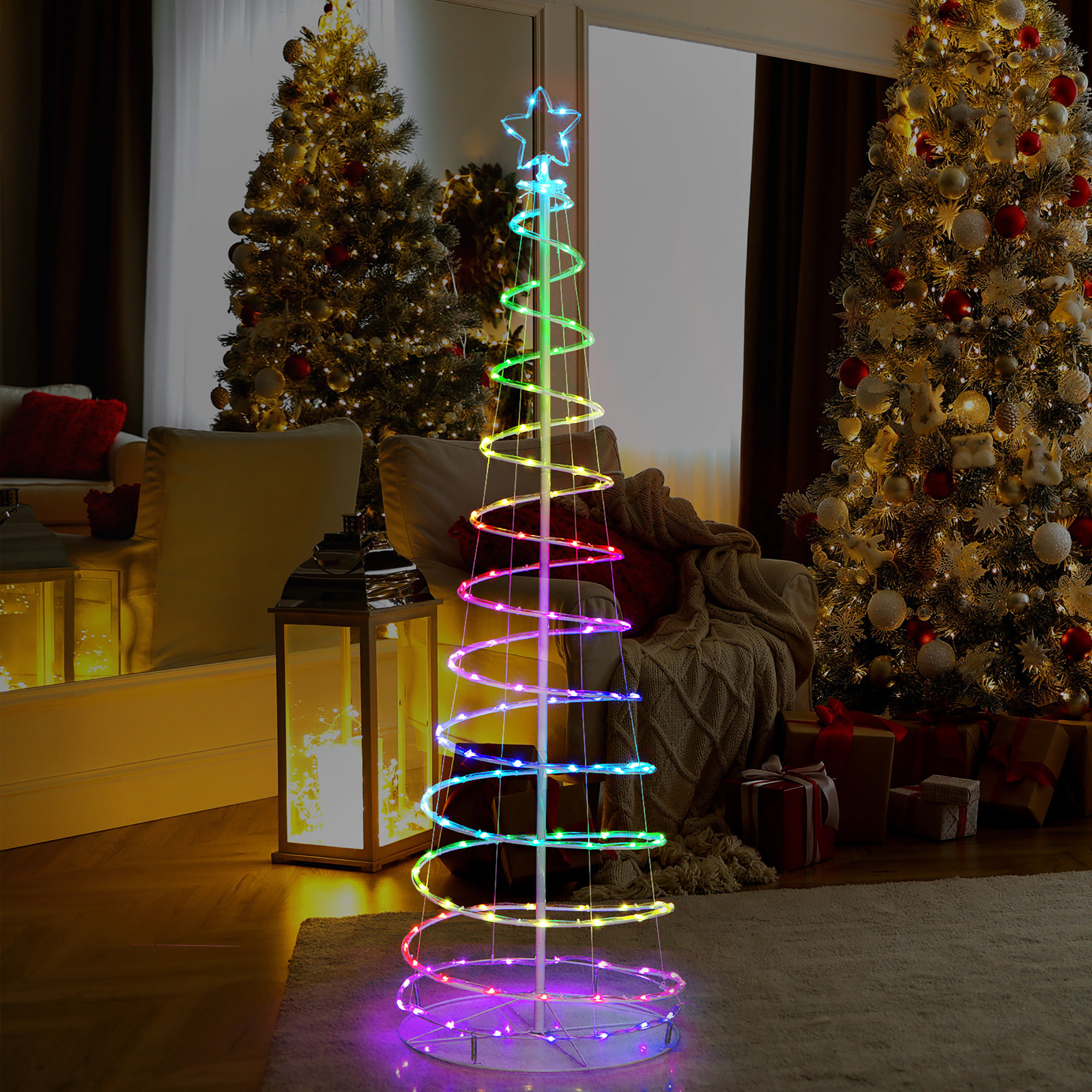 The Holiday Aisle® 6' H Spiral-Shaped White Christmas Tree with 135 LED ...