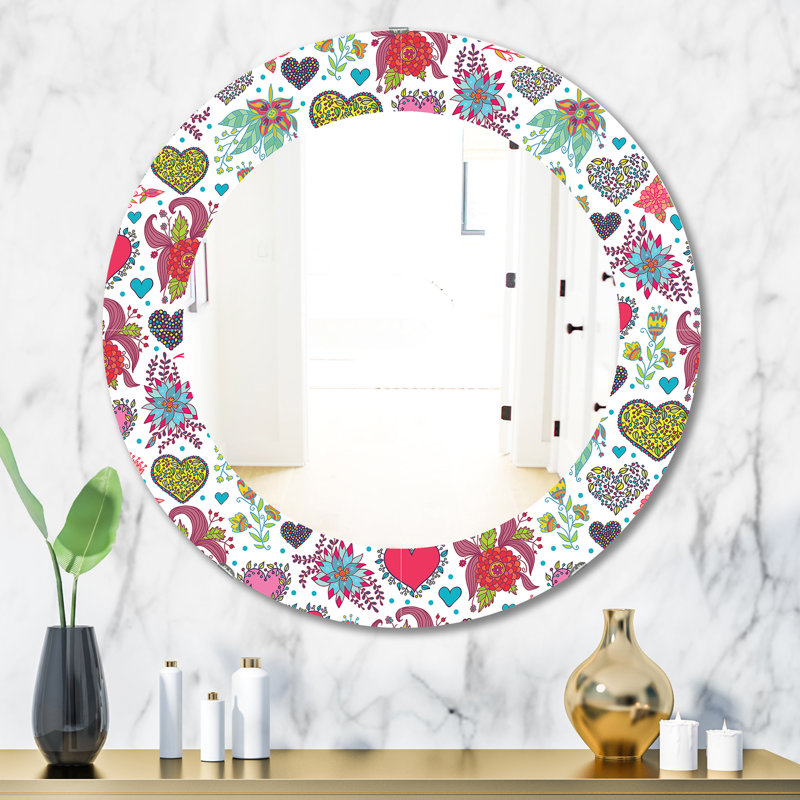 Miroir mural Beautiful Flowers and Hearts, H 31,5 po x l po
