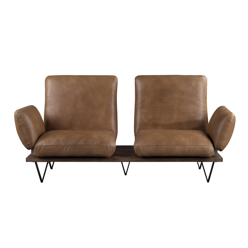 Canapé 88 po en cuir véritable avec accoudoirs coussinés