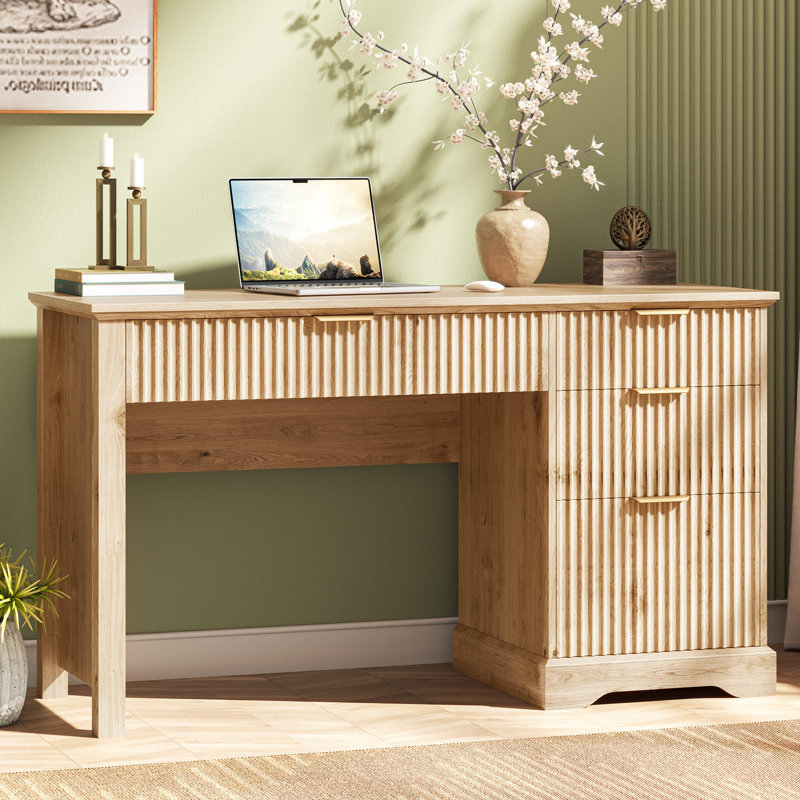 Fluted Executive Desk With Drawers With Ample File Drawer