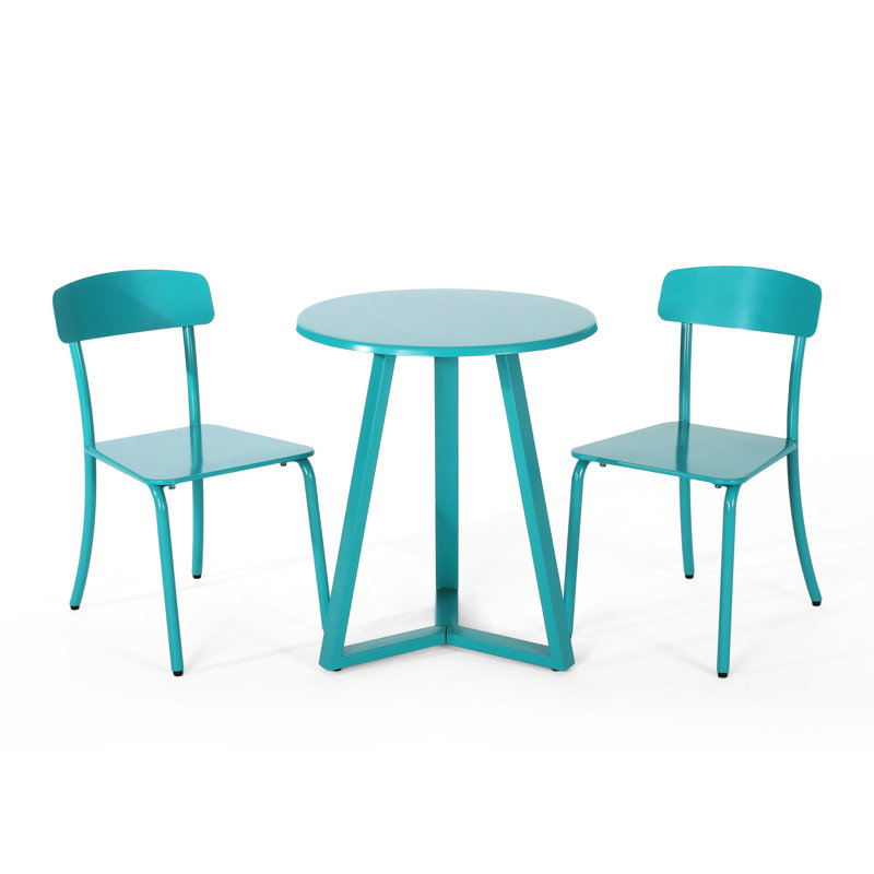 Bistro hypnotisant en fer bleu sarcelle - 2 chaises et 1 table pour la cour, le patio et le jardin