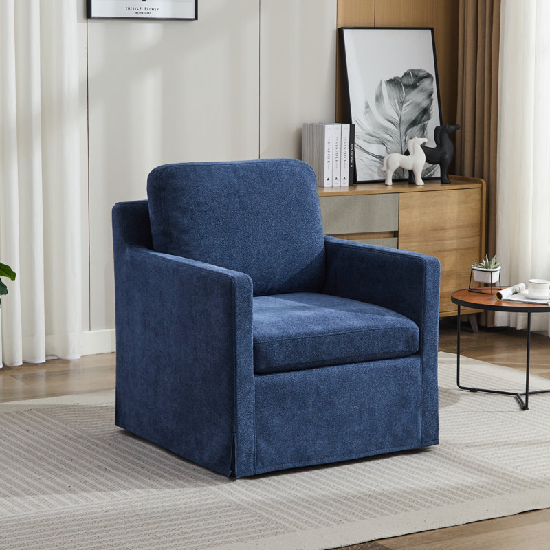 Slipcovered Swivel Accent Chair (Set of 2), Navy Polyester
