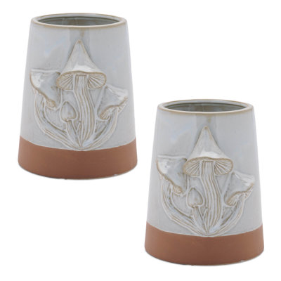 Tapered Porcelain Planter with Mushrooms