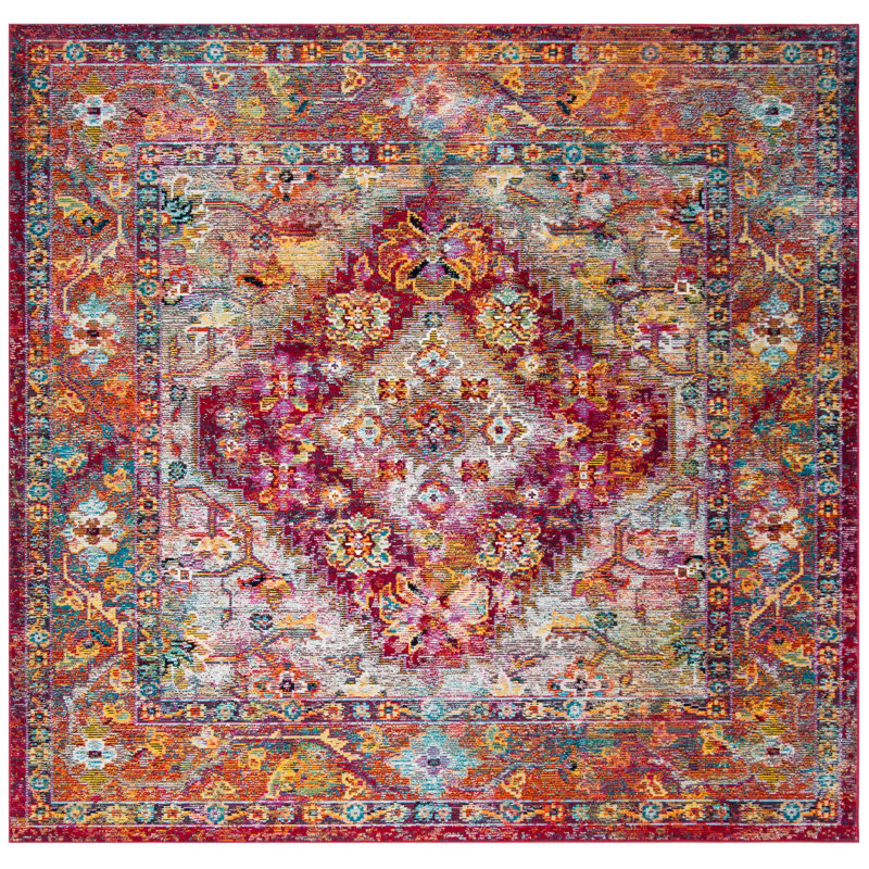 Tapis bleu clair / fuchsia Myia, Carré 7 pi