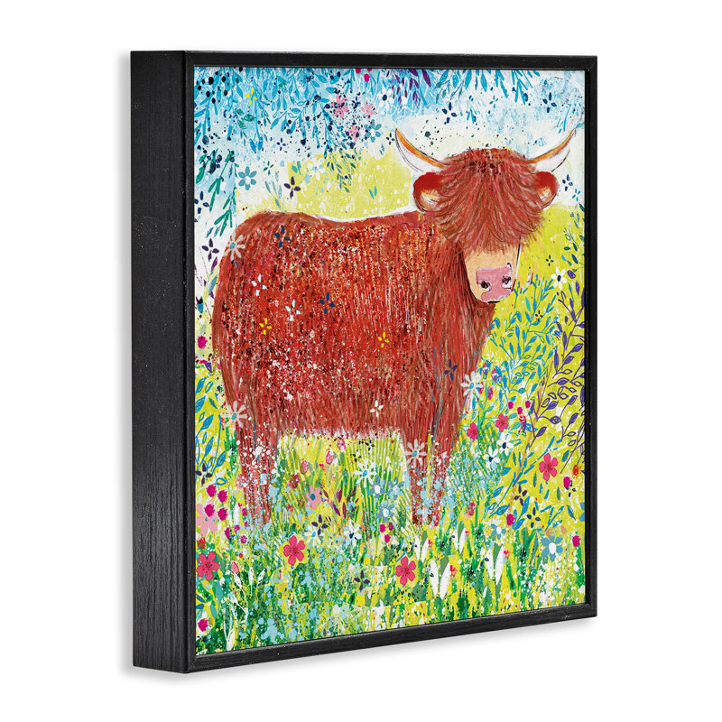 Giclée encadrée «Highland Cow Whimsical Dapples», conception par Clare Tupper, H 24 po x l 24 po, Giclée encadrée noir minuit