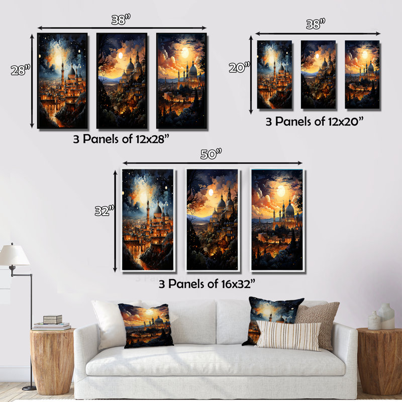 "Christianity Skyline The", 3 pièces sur toile, Toile tendue, H 40 po x l 60 po