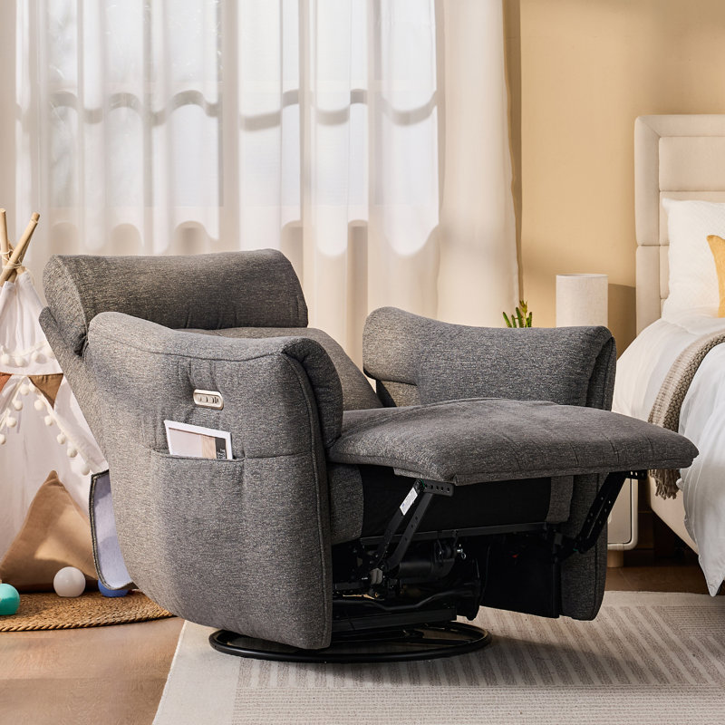 Dual Motor Swivel Glider Nursery Power Recliner With Adjustable Headrest, Rocking Recliner With Side Pockets And USB Charge