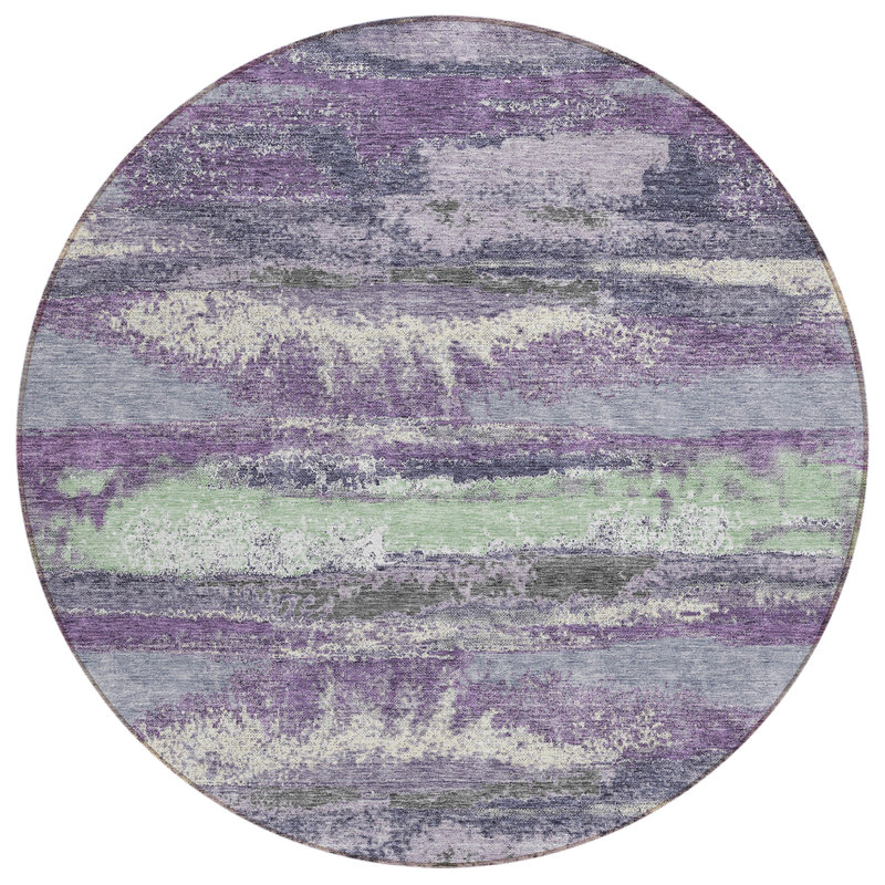 Tapis d'intérieur rond lavable abstrait mauve et lavande 8 pi