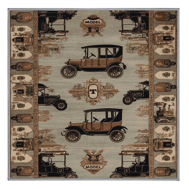 Machine Washable Transportation Grey Area Rug, Square 7'