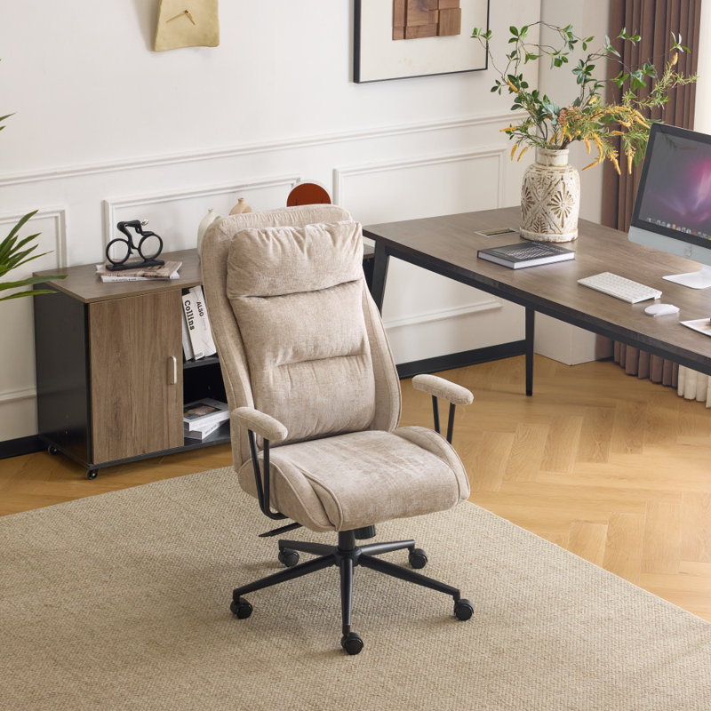 Chaise de bureau pivotante à dossier haut réglable 27,2 pouces, Brun