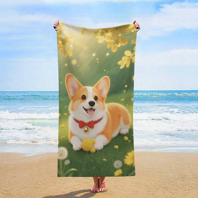 Serviette de plage en microfibre à séchage rapide Corgi, 60 x 80 po