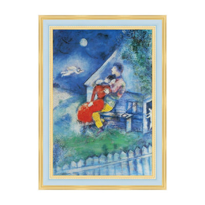 Framed Canvas Wall Art The Lovers by Marc Chagall Giclee Print Dreamlike Romantic Painting Modern Home Decor(White Oak & Mineral Grey,16"x20")
