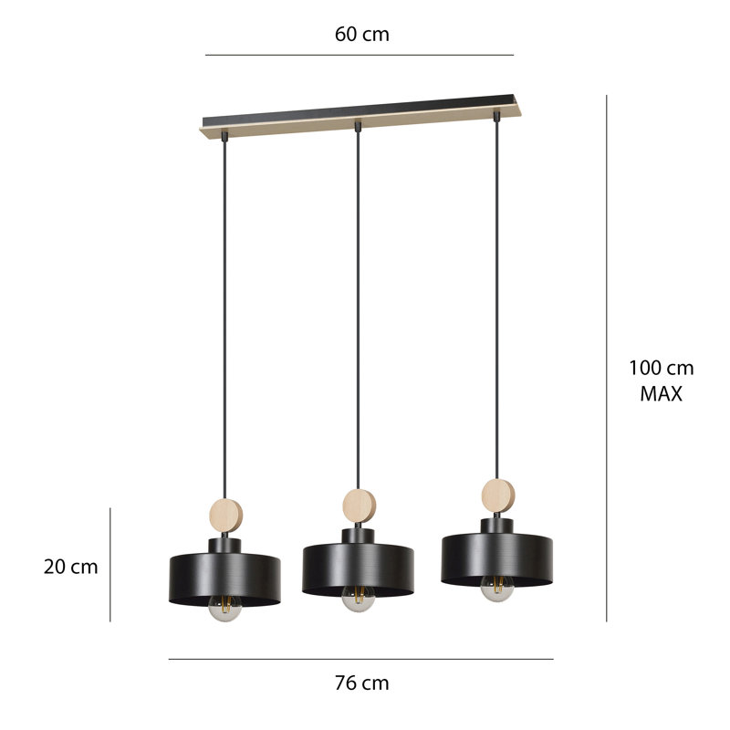 Anna-Lena 3 - Light Kitchen Island Pendant, Black