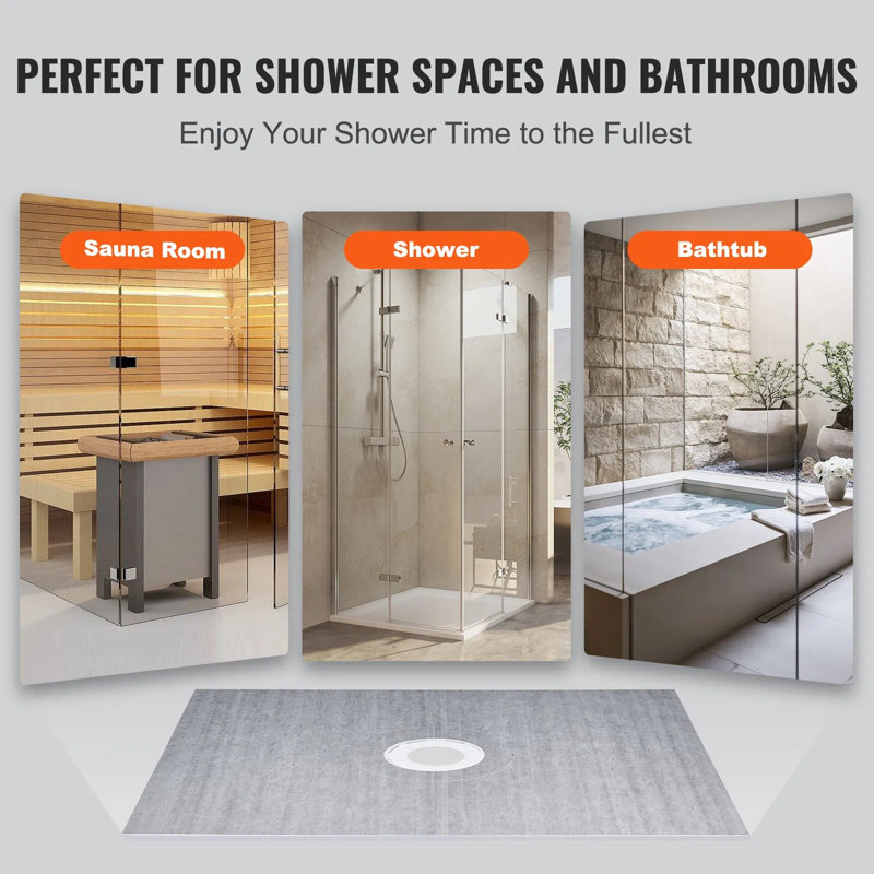 Ensemble de trottoir de douche 60 po x 48 po en acier inoxydable, mousse EPS, PEHD, XPS, PVC, PE 1 ensemble de drain central imperméable facile à installer