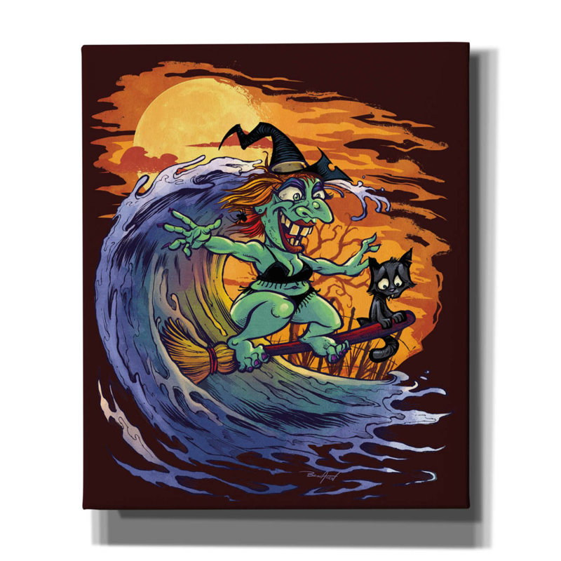 «Halloween At The Beach - Witch» par Flyland Designs, art mural sur toile, H 24 po x l 20 po x P 0,75 po