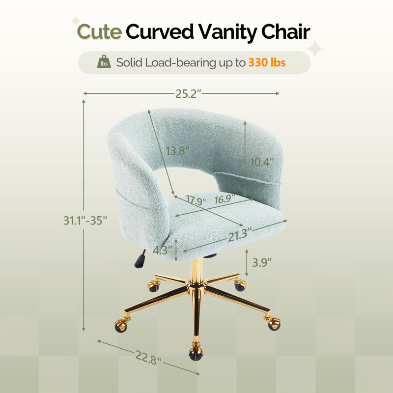 25.1 Inch Velvet Ring Backrest Swivel Office Chair, Mint Green