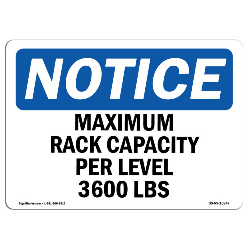 Remarquez la capacité maximale du support par niveau 3600 lb