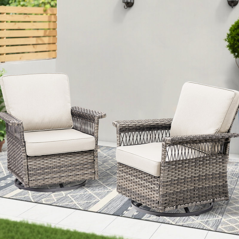 2 Piece Swivel Rocker Patio Chairs In Gray/beige With 5-inch , , 360 Motion, Ergonomic Cushion, High Back For Relaxation Gray/beige, Weather-, Swivel, High Design