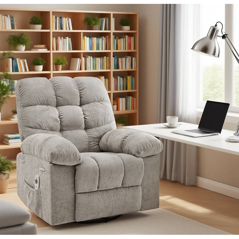 Rocking Recliner Chair with Massage & Heat, 360° Swivel Oversized Recliner with USB Port for Living Room, Gray