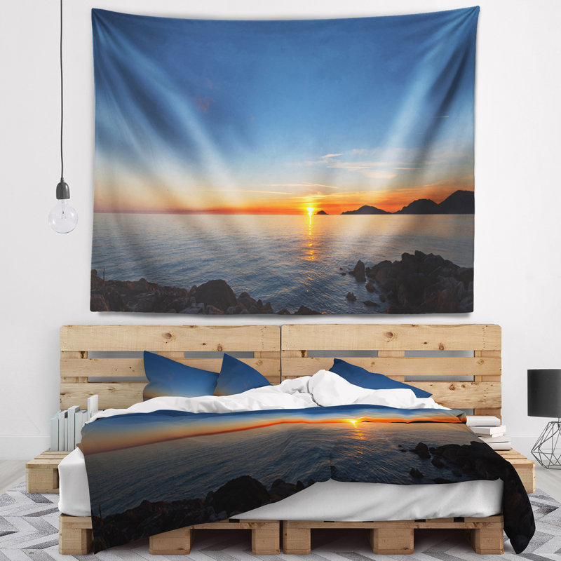 Tapisserie coucher de soleil marin dans le golfe de La Spezia, H 32 po x l 39 po