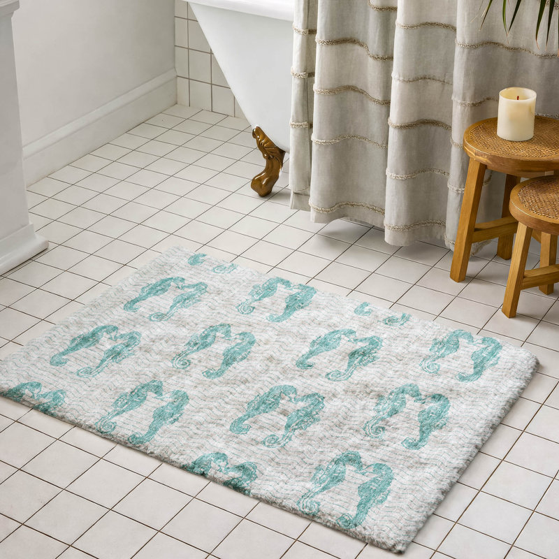 Premium Machine Washable Dream Shag ADS194 Seahorses Rug, Aqua, 2'6" x 3'10"