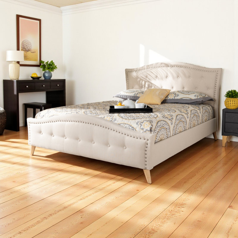 Lit plateforme très grand en polyester rembourré beige H 45,86 po x l 81,95 po x L 86,31 po, Très grand, Beige