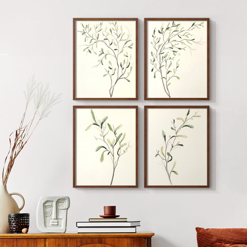 «Spindle Sprig I», ensemble de 4 encadrés, H 28 po x l 22 po, Noyer
