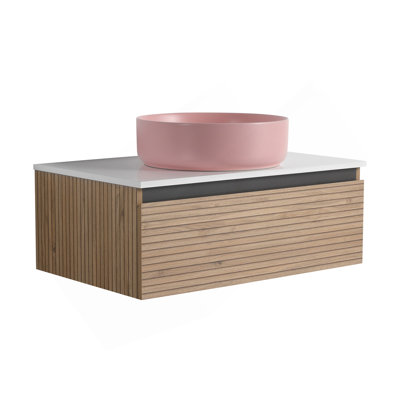 30'' Wall-Mounted Bathroom Vanity With Pink Art Ceramic Sink  & 1-Soft-Close Drawer, Plywood