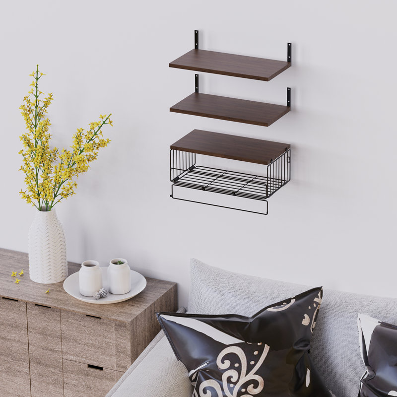 Floating Nightstand Metal Geometric Modern Nightstand for Wall Minimalist Floating Bedside Tables Bedroom Side Table Bedside Shelf Small Night Stand Weathered Walnut