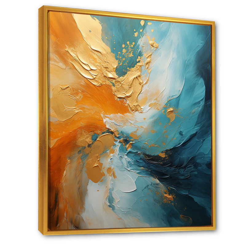 «Gold Turquoise Desert Mirage Spiral V», reproduction sur toile, H 32 po x l 24 po, Cadre flottant doré