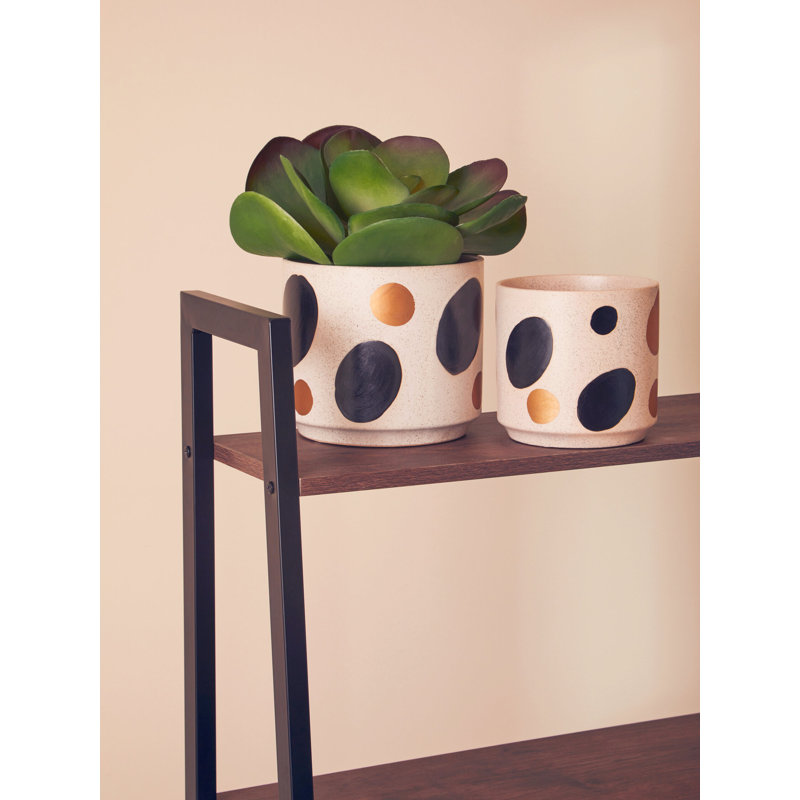 Debron Ceramic Pot Planter, 14cm H x 14cm W x 14cm D, Black/Gold/Brown
