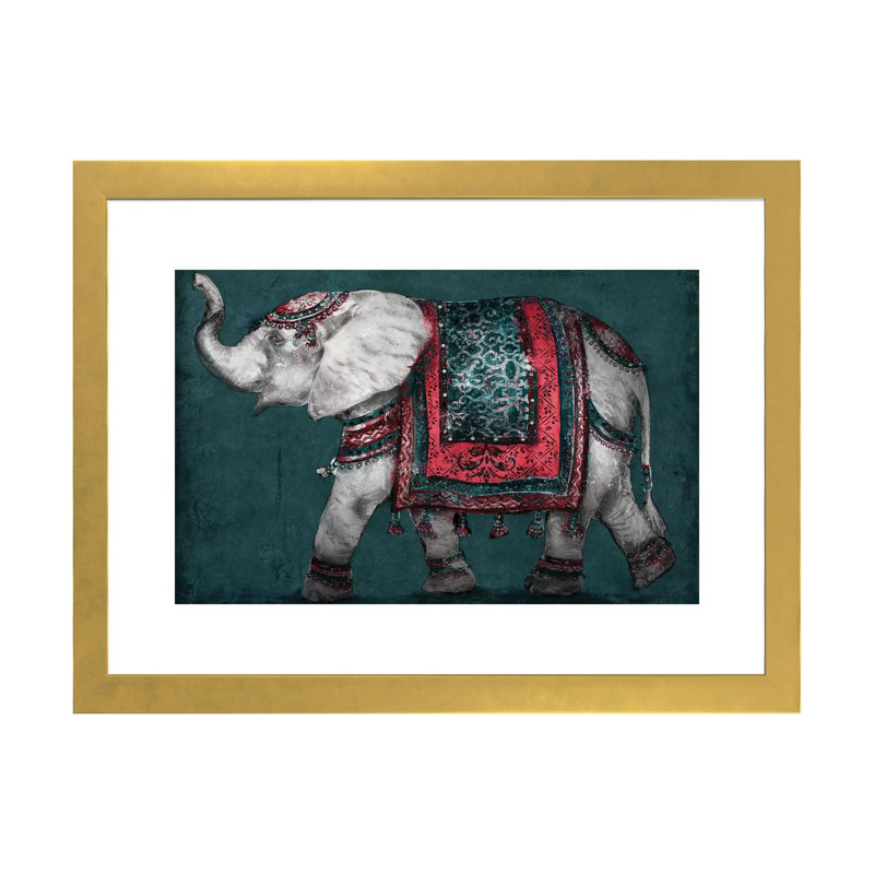 Éléphant Regal par Patricia Pinto-impression d’art graphique, H 24 po x l 16 po x P 1 po, Papier encadré doré, Blanc