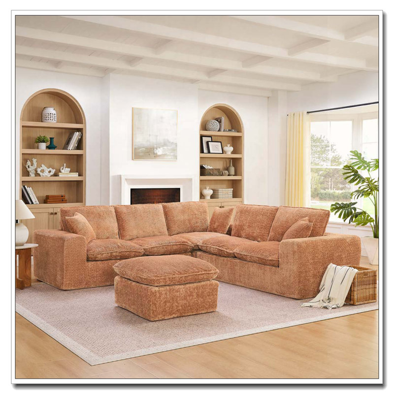 Canapé modulaire en L 107 po, Orange, 6