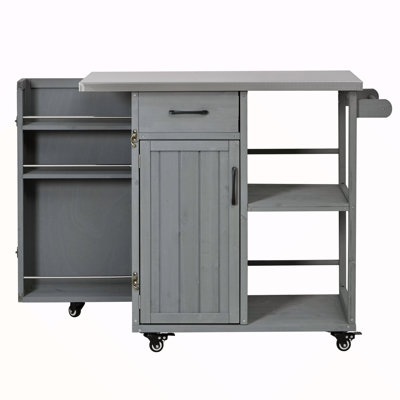 Outdoor Kitchen Island Fir Wood Prep Station Lockable Kitchen Cart With Stainless Top, Ample Storage Space, Towel And Spice Racks For Patio And Outdoor