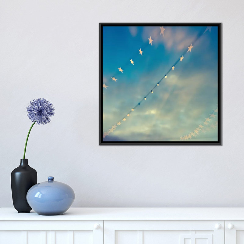 « bokeh étoiles ii », impression sur toile, H 18 po x l 18 po x P 1,5 po, Toile avec cadre noir, Pas de tapis
