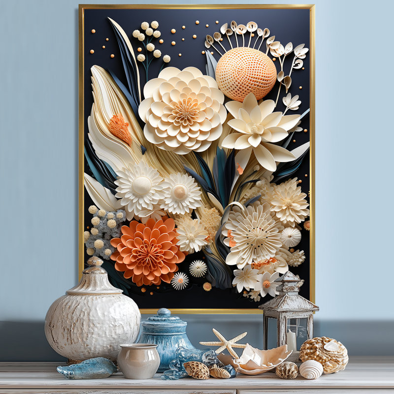 Art mural sur toile pêche et corail blanc III - Plage et océan, Cadre simple argenté, H 20 po x l 12 po x P 1 po