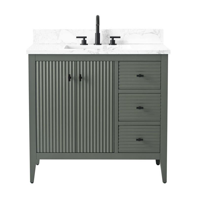 Ensemble de meuble-lavabo simple 36 po, Linéaire vert rétro, Noir mat